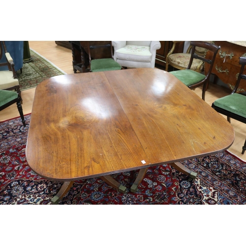 285 - Regency revival quality twin pedestal extension dining table with two extra leaves, wood appears to ... 