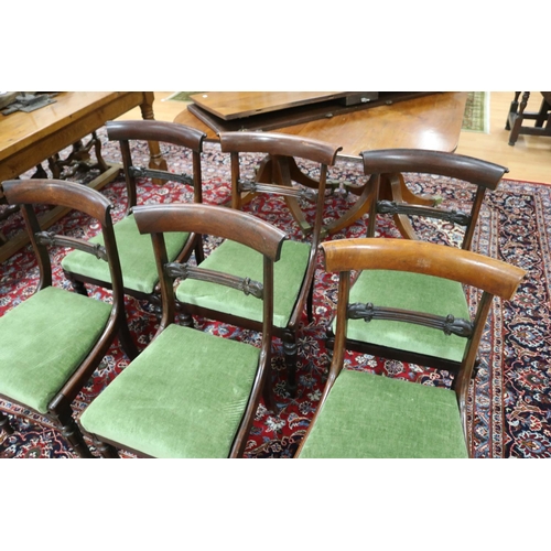 286 - Set of six antique English rosewood William IV period dining chairs, green velour drop on seats (6)