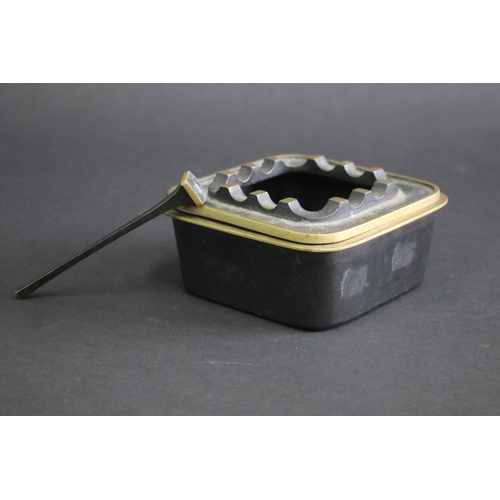 337 - Heavy bronze cigar ash tray, with taper piece, approx 7cm H x 12cm Sq