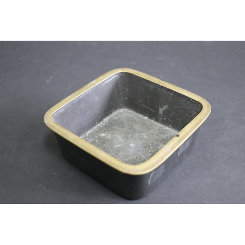 337 - Heavy bronze cigar ash tray, with taper piece, approx 7cm H x 12cm Sq