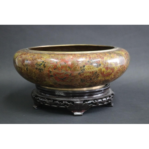 339 - Very large cloisonné bowl on stand, approx 19cm H (including stand) x 37cm Dia