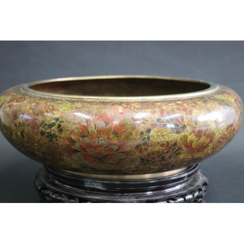 339 - Very large cloisonné bowl on stand, approx 19cm H (including stand) x 37cm Dia