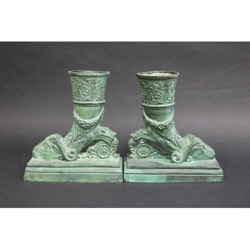 36 - Pair of decorative rams head cornucopia vases, each approx 24cm H x 22cm L (2)