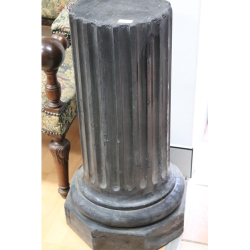 6 - Antique French faux green marble fluted column, ring turned and octagonal base, approx 79cm H