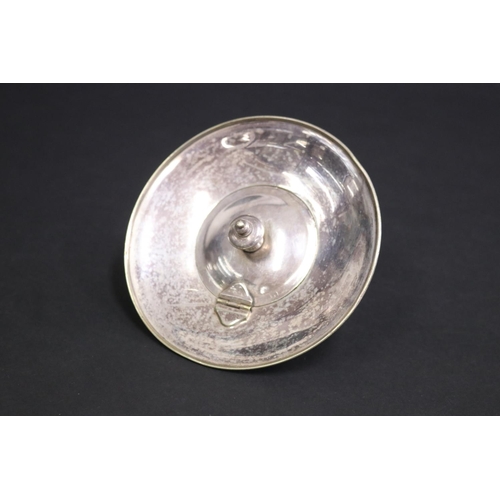 61 - Circular silver plated hinged cover strainer, approx 12.5cm Dia