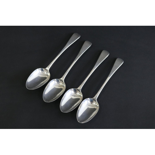 63 - Set of four antique sterling silver desert spoons, old English pattern, marked for London 1834, appr... 