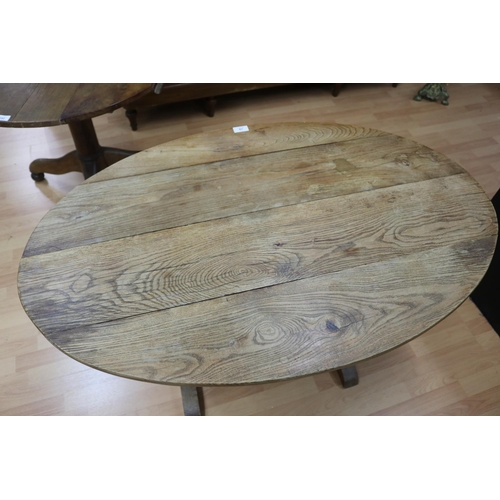67 - Antique French oak oval shape folding vignerons table, approx 73cm H x 108cm W x 67cm D