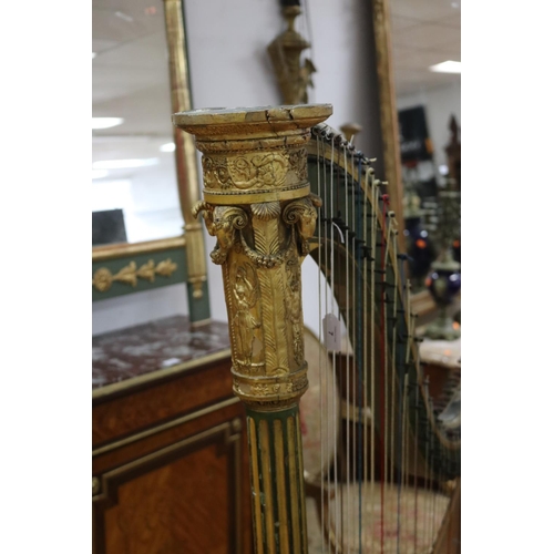 7 - Antique French Empire period harp, green and gilt finish, with cast plaster gilt mounted decoration,... 