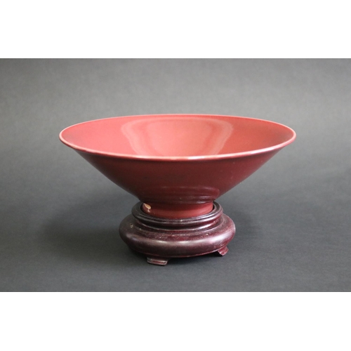 90 - Antique 18th Chinese sang de boeuf conical bowl, with later made stand, along with original purchase... 