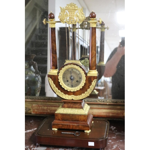 103 - Fine antique French Gillion of Paris mahogany and gilt metal mounted lyre shape clock under glass do... 