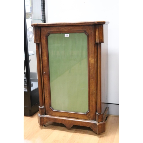 259 - Antique English figured walnut music cabinet, approx 110cm H x 67cm W x 40cm D