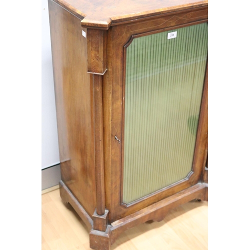259 - Antique English figured walnut music cabinet, approx 110cm H x 67cm W x 40cm D
