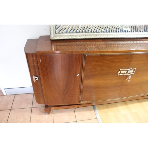 466 - French Art Deco sideboard, well fitted interior, chromed metal mounts, approx 99cm H 225cm W x 48cm ... 