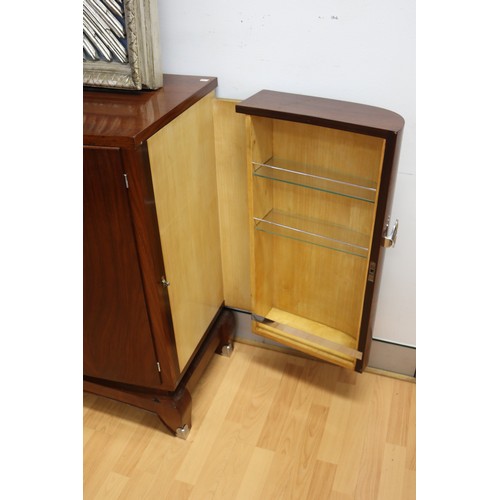 466 - French Art Deco sideboard, well fitted interior, chromed metal mounts, approx 99cm H 225cm W x 48cm ... 