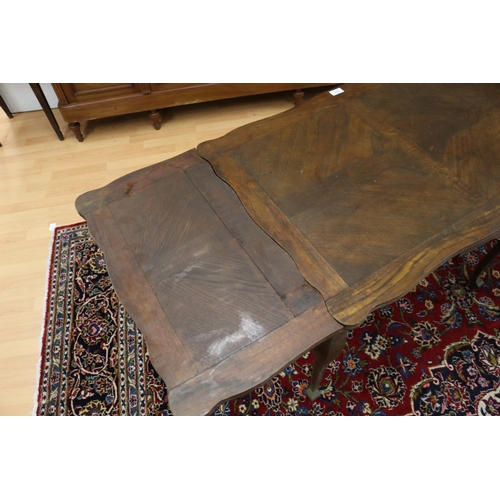 127 - Antique small scale Louis XV style drawer leaf table, approx 75cm H x 89cm W (closed) x 59cm D