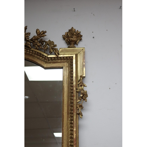 149 - Fine antique French gilt gesso surround salon mirror, with elaborate crest of crossed torch and arro... 