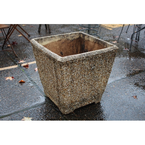 467 - Large square tapering planter, with applied stone decoration, approx 58cm H x 58cm Sq