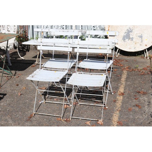 469 - Set of four French iron & wooden slate folding patio or garden chairs (4)