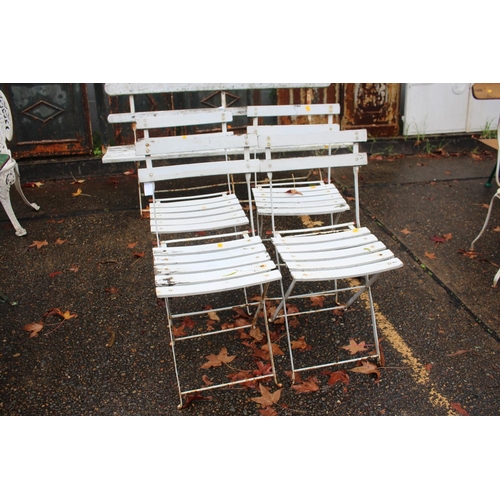 469 - Set of four French iron & wooden slate folding patio or garden chairs (4)