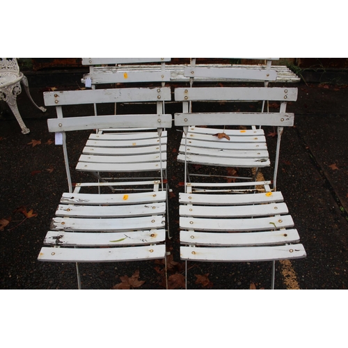 469 - Set of four French iron & wooden slate folding patio or garden chairs (4)