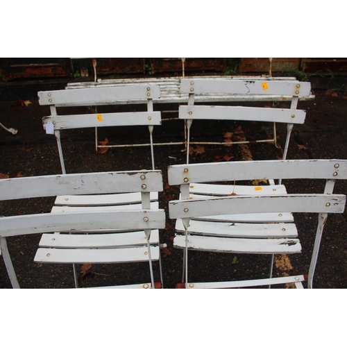 469 - Set of four French iron & wooden slate folding patio or garden chairs (4)