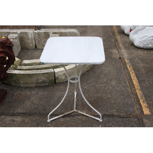483 - Old French white painted iron patio table, approx 72cm H x 53cm Sq
