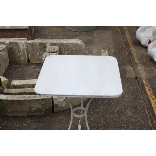 483 - Old French white painted iron patio table, approx 72cm H x 53cm Sq