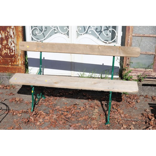 485 - French cast iron & wood garden bench, approx 150cm W