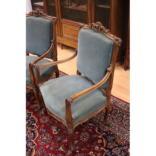 137 - Fine pair of antique French Louis XV style armchairs, well carved walnut frames (2)