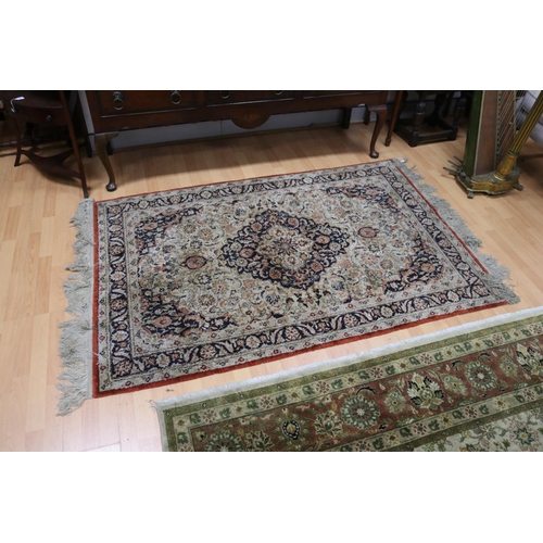142 - Cream with red and blue ground carpet, approx 189cm x 123cm