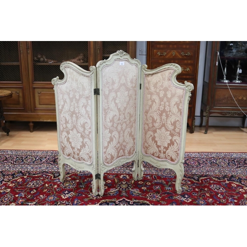 315 - Antique French painted frame three fold boudoir screen, approx 98cm H and each panel approx 38cm W