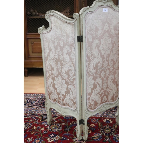 315 - Antique French painted frame three fold boudoir screen, approx 98cm H and each panel approx 38cm W