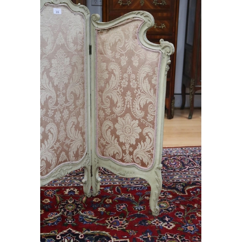 315 - Antique French painted frame three fold boudoir screen, approx 98cm H and each panel approx 38cm W