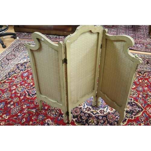 315 - Antique French painted frame three fold boudoir screen, approx 98cm H and each panel approx 38cm W