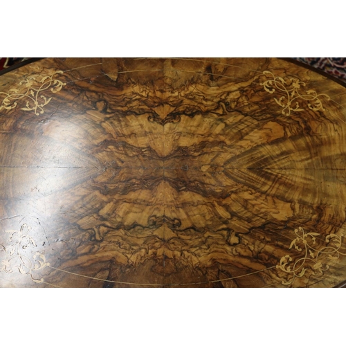 377 - Antique burr walnut oval table, approx 55cm H x 90cm L x 56cm W