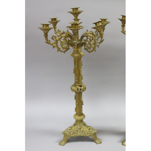498 - Pair of antique French cast brass seven stick candelabra, each approx 67cm H x 36cm W (2)