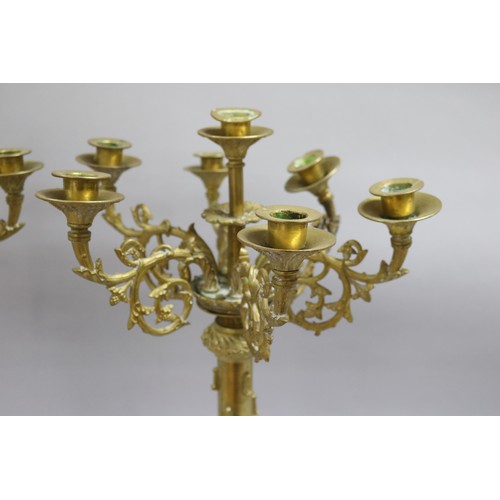 498 - Pair of antique French cast brass seven stick candelabra, each approx 67cm H x 36cm W (2)