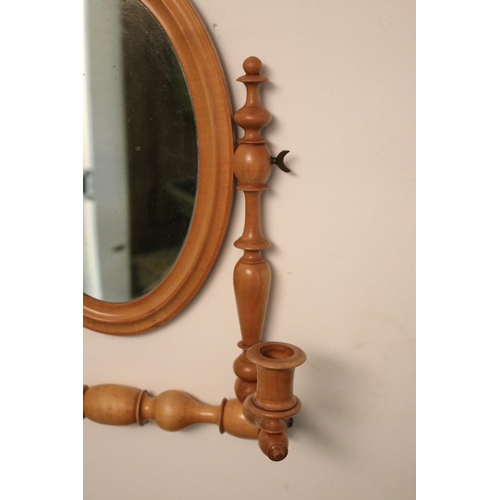 108 - Fine antique French turned beech wall mountable mirror and sconce, approx 40cm H x 35cm W