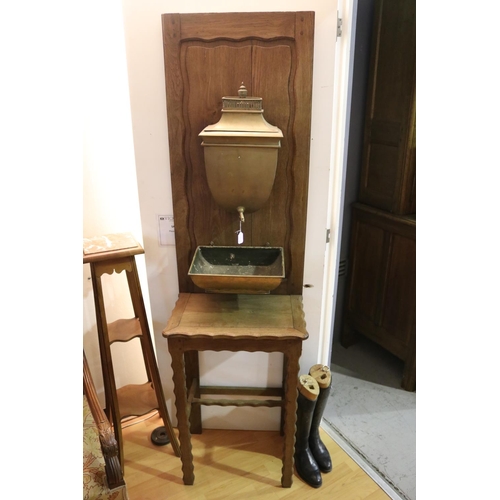 236 - Antique French copper cistern on wooden stand, approx 191cm H x 54cm W