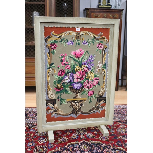 247 - French modernist fire screen, painted frame with wool work panel, approx 115cm H x 80cm W