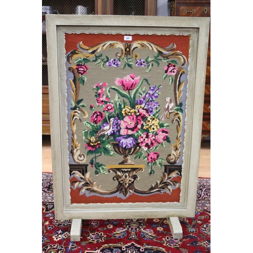 247 - French modernist fire screen, painted frame with wool work panel, approx 115cm H x 80cm W