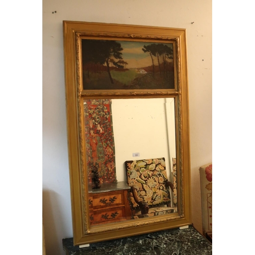 354 - French pier mirror with oil painting to top, approx 117cm H x 71cm W