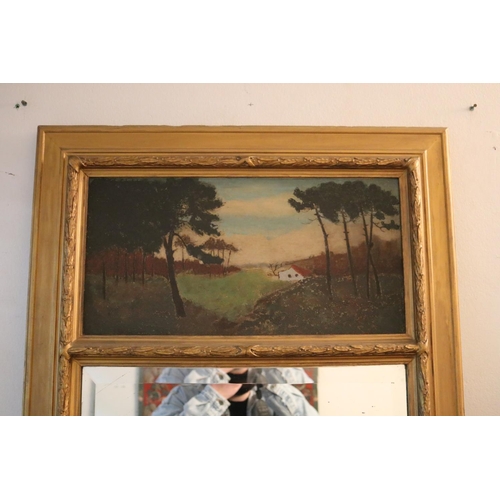 354 - French pier mirror with oil painting to top, approx 117cm H x 71cm W