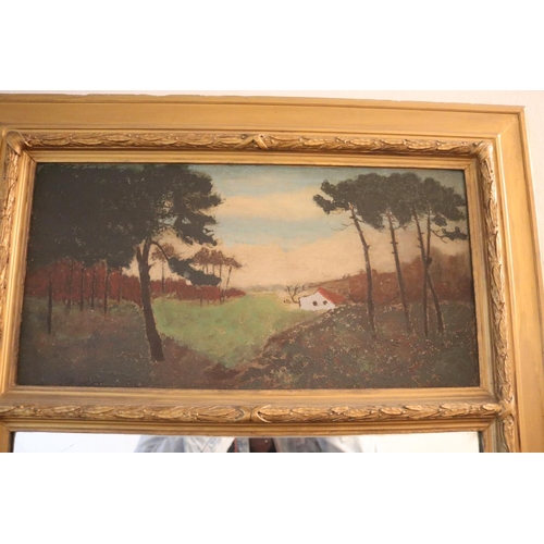 354 - French pier mirror with oil painting to top, approx 117cm H x 71cm W