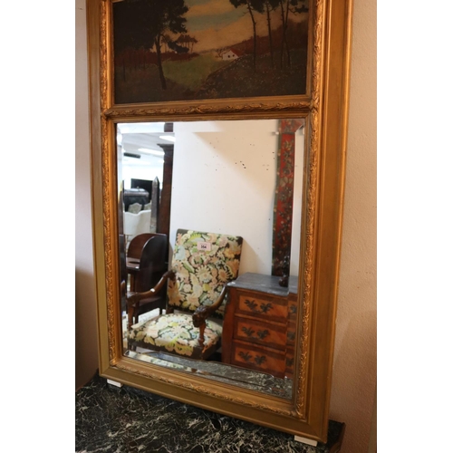 354 - French pier mirror with oil painting to top, approx 117cm H x 71cm W