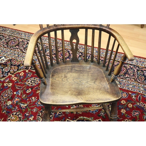 376 - Antique early 19th century English Windsor hoop back country armchair in ash and elm