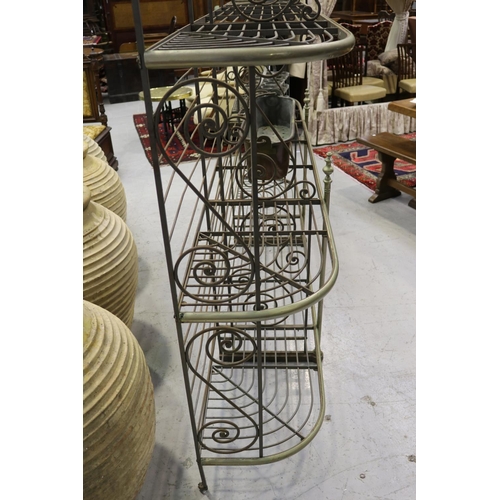 14 - Large good quality French brass banded iron multi tiered bakers rack, approx 248cm H x 250cm W x 47c... 