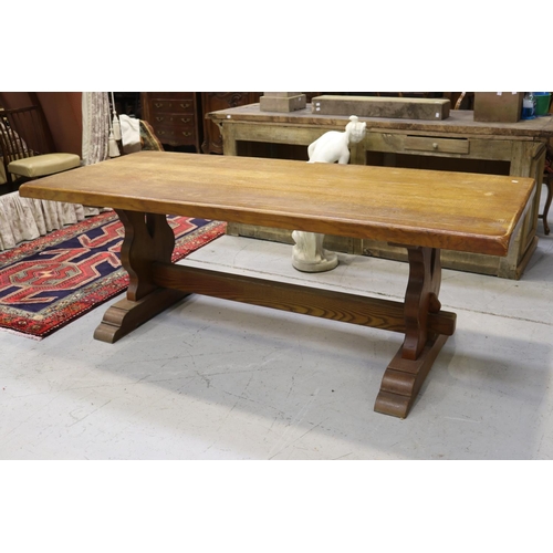 175 - French slab top oak trestle table, approx 75cm H x 210cm W x 90cm D