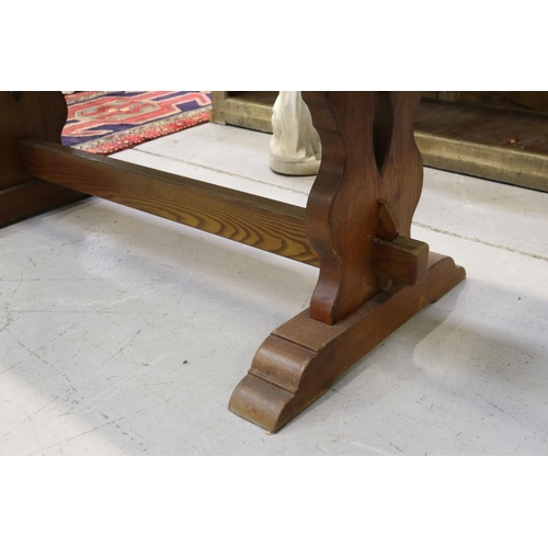175 - French slab top oak trestle table, approx 75cm H x 210cm W x 90cm D