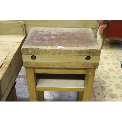 221 - Vintage French small scale wooden chopping block table, approx 94cm H x 50cm W x40cm D